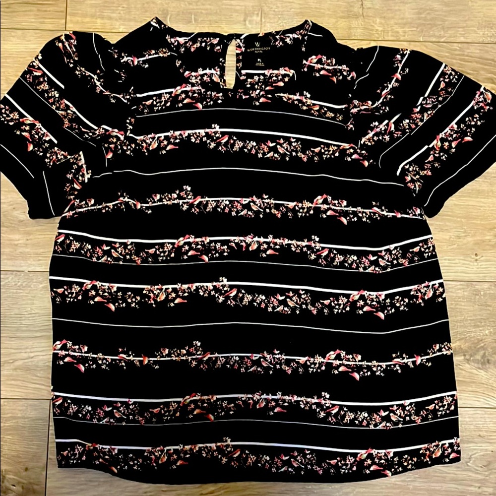 Floral Striped Black Top